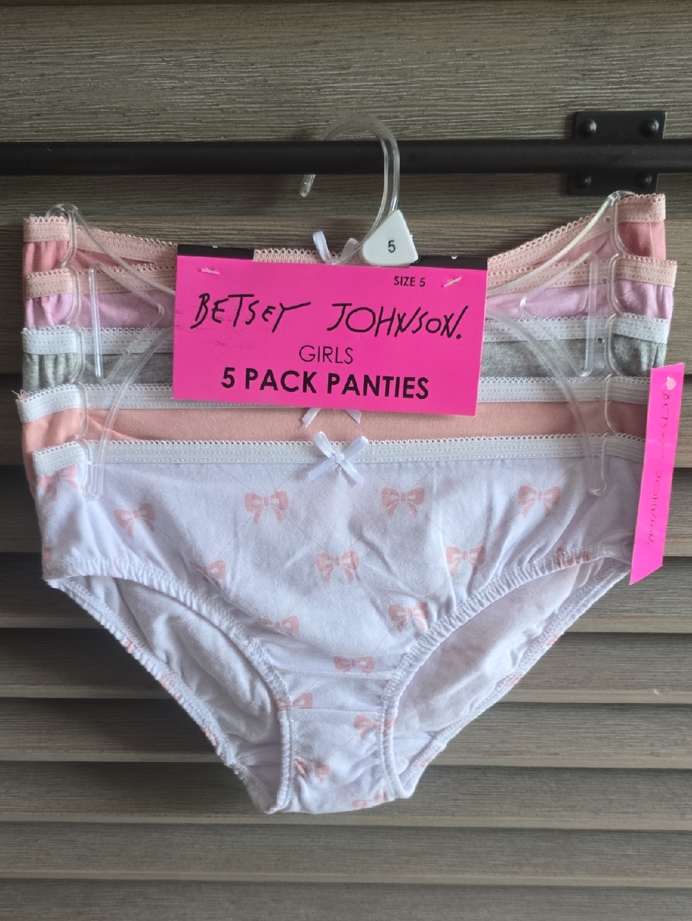 Betsey Johnson Girls 5-Pack Bikini Underwear in Pink, White, Peach